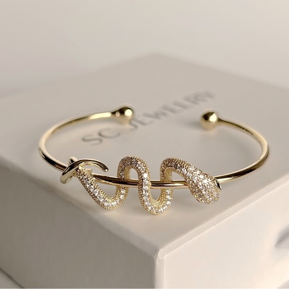 14K Gold Plated Snake Cuff Adjustable Bracelet Waterproof Jewelry - Picture 9 of 15